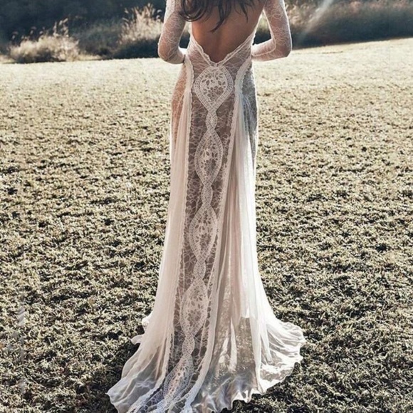 BEACH WEDDING DRESS, Boho Wedding Dress, Elegant White Lace Dress - Picture 2 of 13